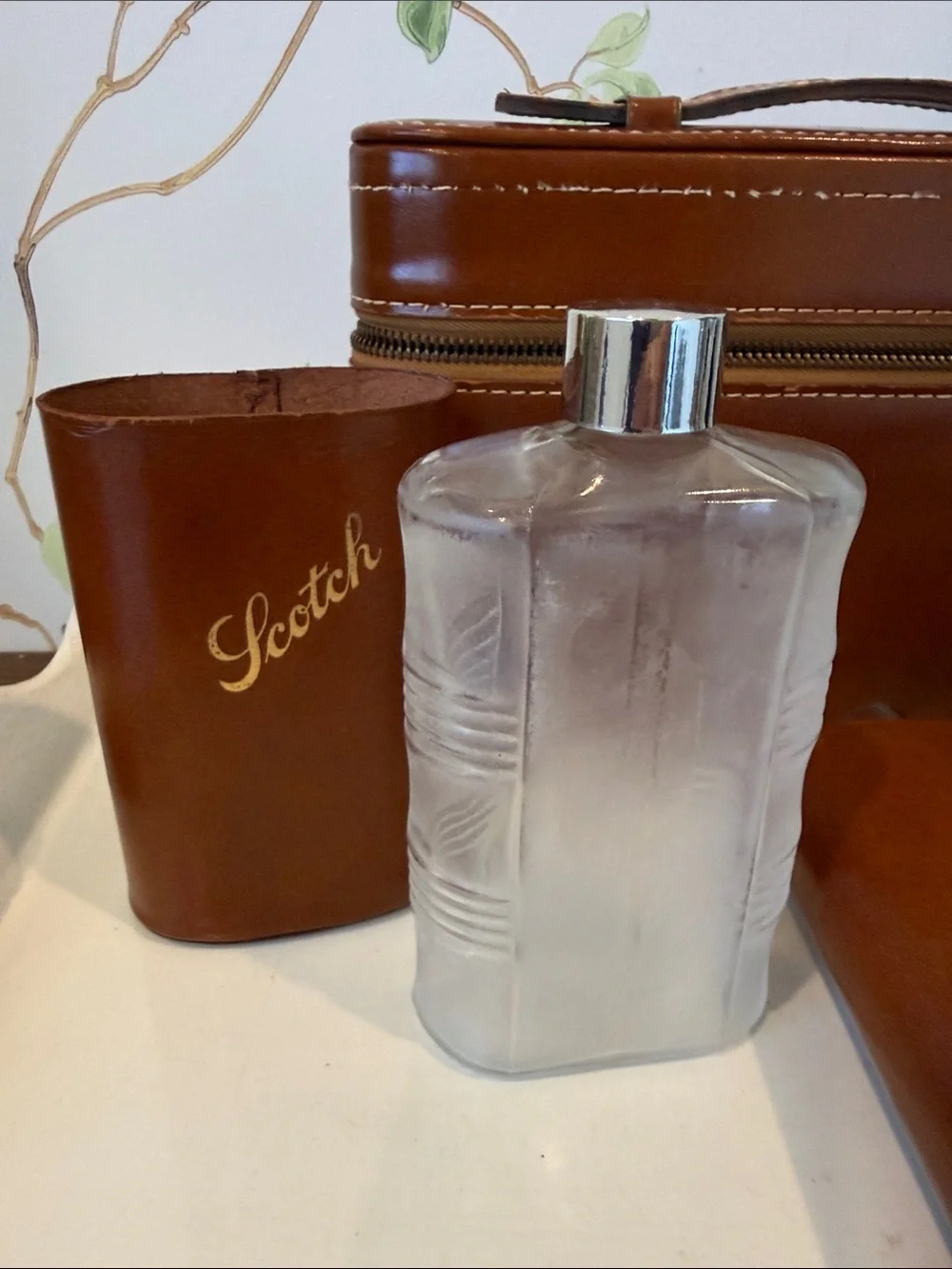 Vintage Leather Travel Bar Flask Case by Tommy Traveler